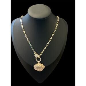 Gold Link Necklace with Pave Crystal Rose Pendant